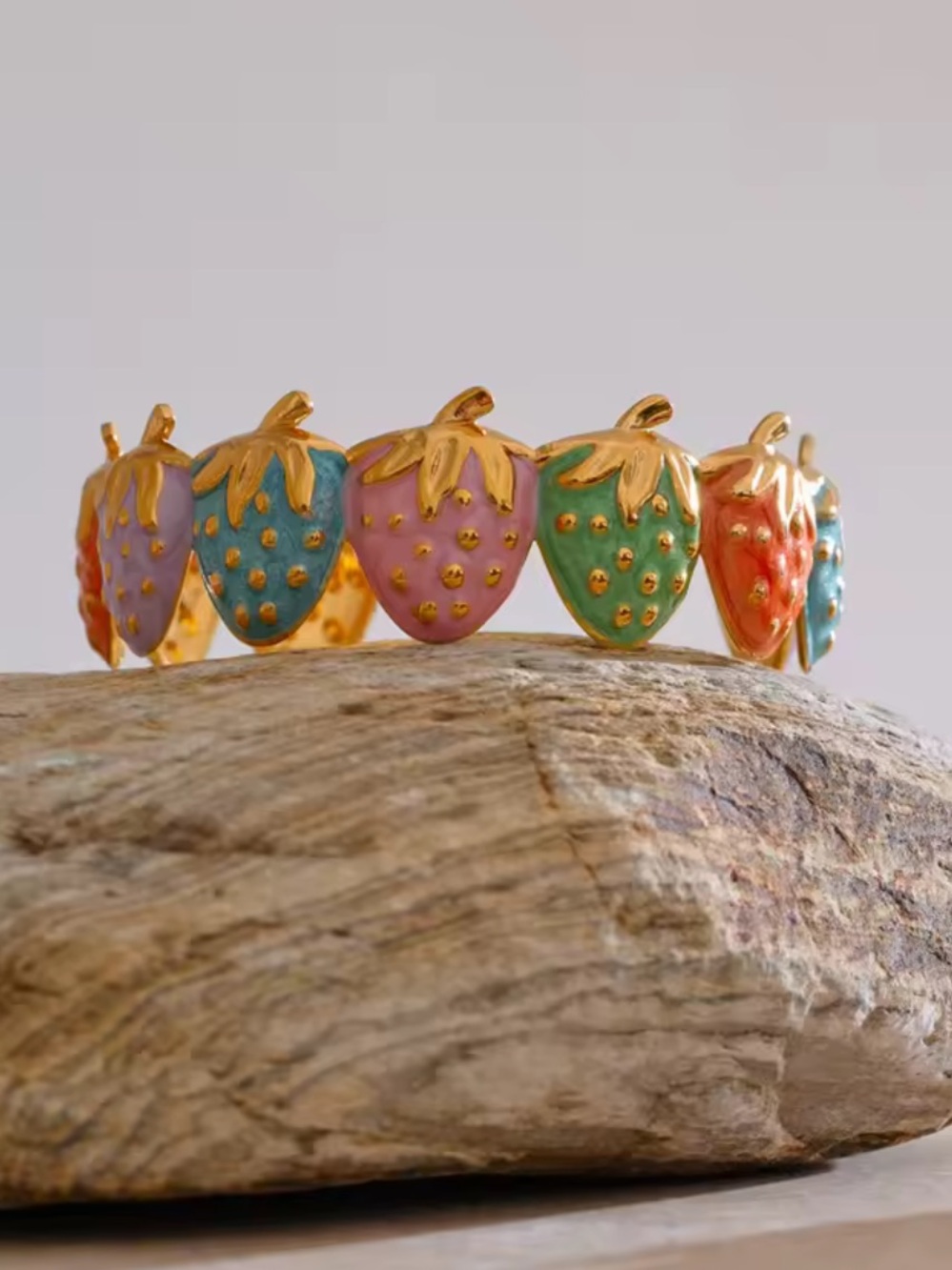 Strawberry Pastel Multicolor Gold Bangle Bracelet